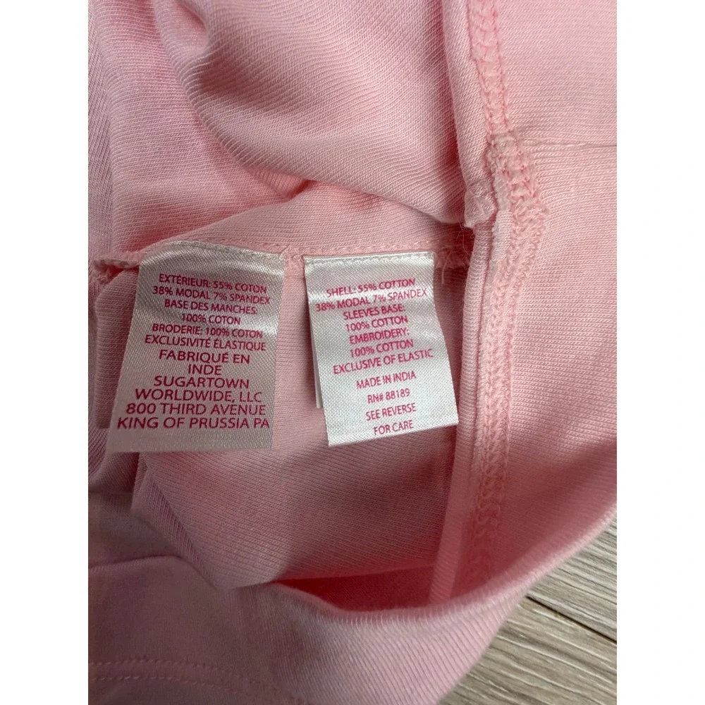 Lilly Pulitzer Etta V-Neck Top Pink Eyelet Lace Puff Sleeve Knit Shirt Large